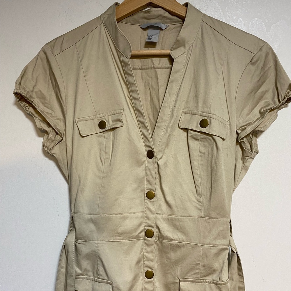 H&M Utility Shirt Dress, Beige, Women’s US 12 - Picture 3 of 12
